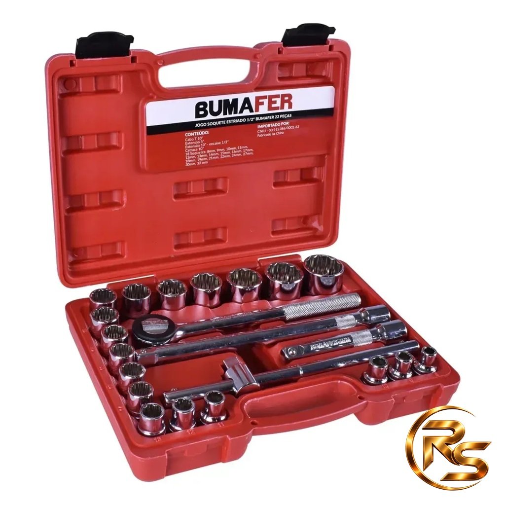 Jogo de Soquetes Estriados 1/2" 8-32mm 22 Peças – Bumafer